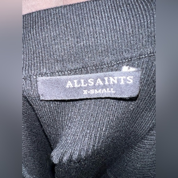 All Saints off shoulder black ribbed Midi dress. - Picture 6 of 11